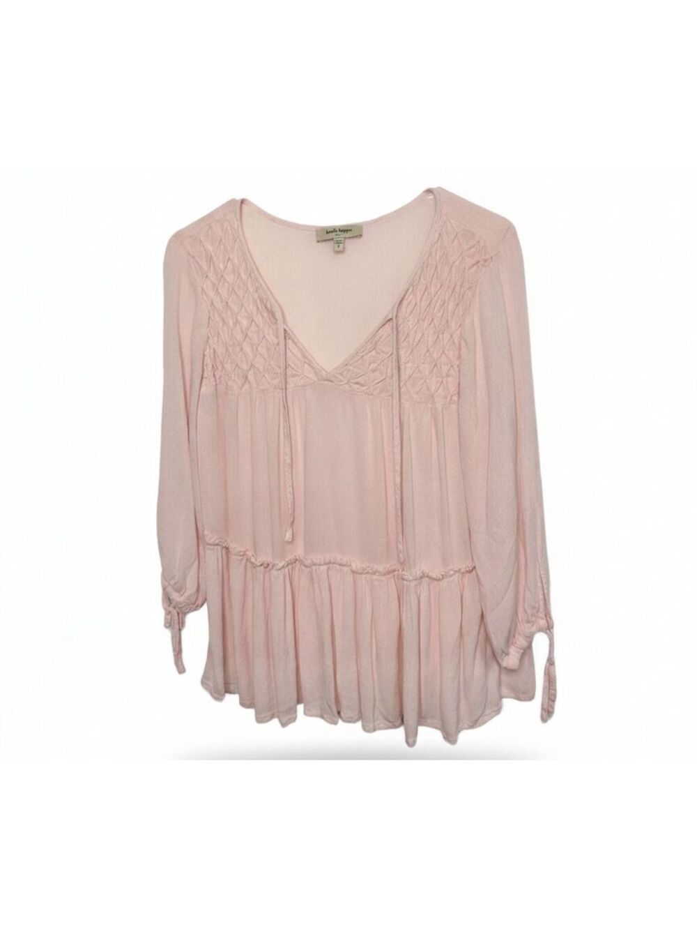 Haute Hippie Pink Boho Smocked Peasant Blouse Top Size S